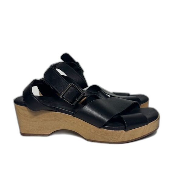 Everlane The Clog Sandal Black size 7.5 Leather Wood Minimalist Summer Heel EUC - Picture 2 of 6